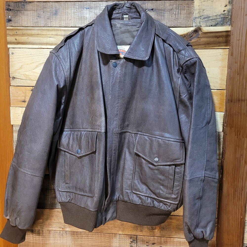 Vintage Superfortress B-52 Bomber Jacket Goatskin Leather Brown XL
